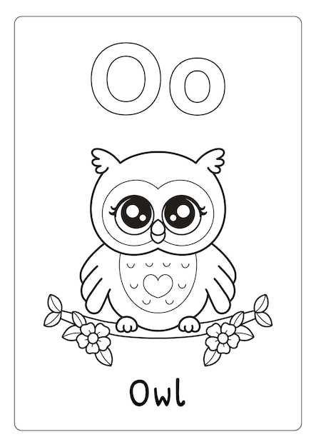Premium vector alphabet letter o for owl coloring page for kids