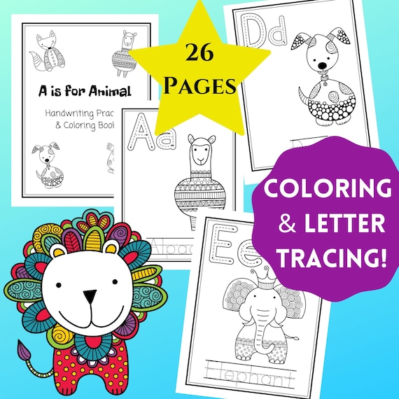 Animal letter tracing coloring book printable pages of alphabet handwriting practice and coloring pages for preschool and kindergarten