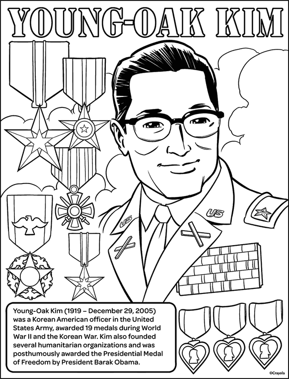 Korean american soldier young oak kim coloring page