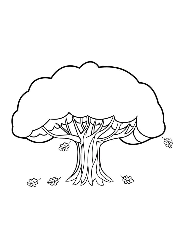 Oak tree and fall leaves coloring page