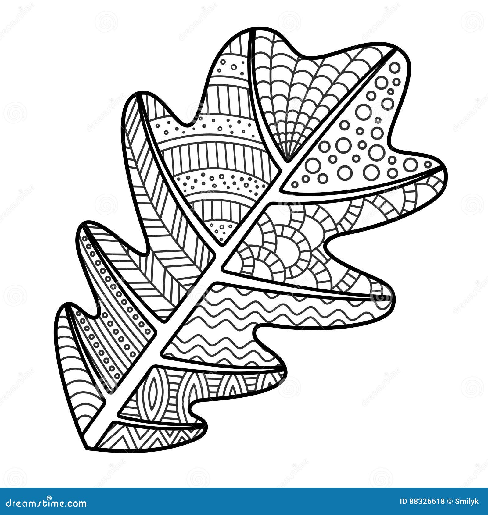 Coloring page oak leaf with decorative ornament stock vector