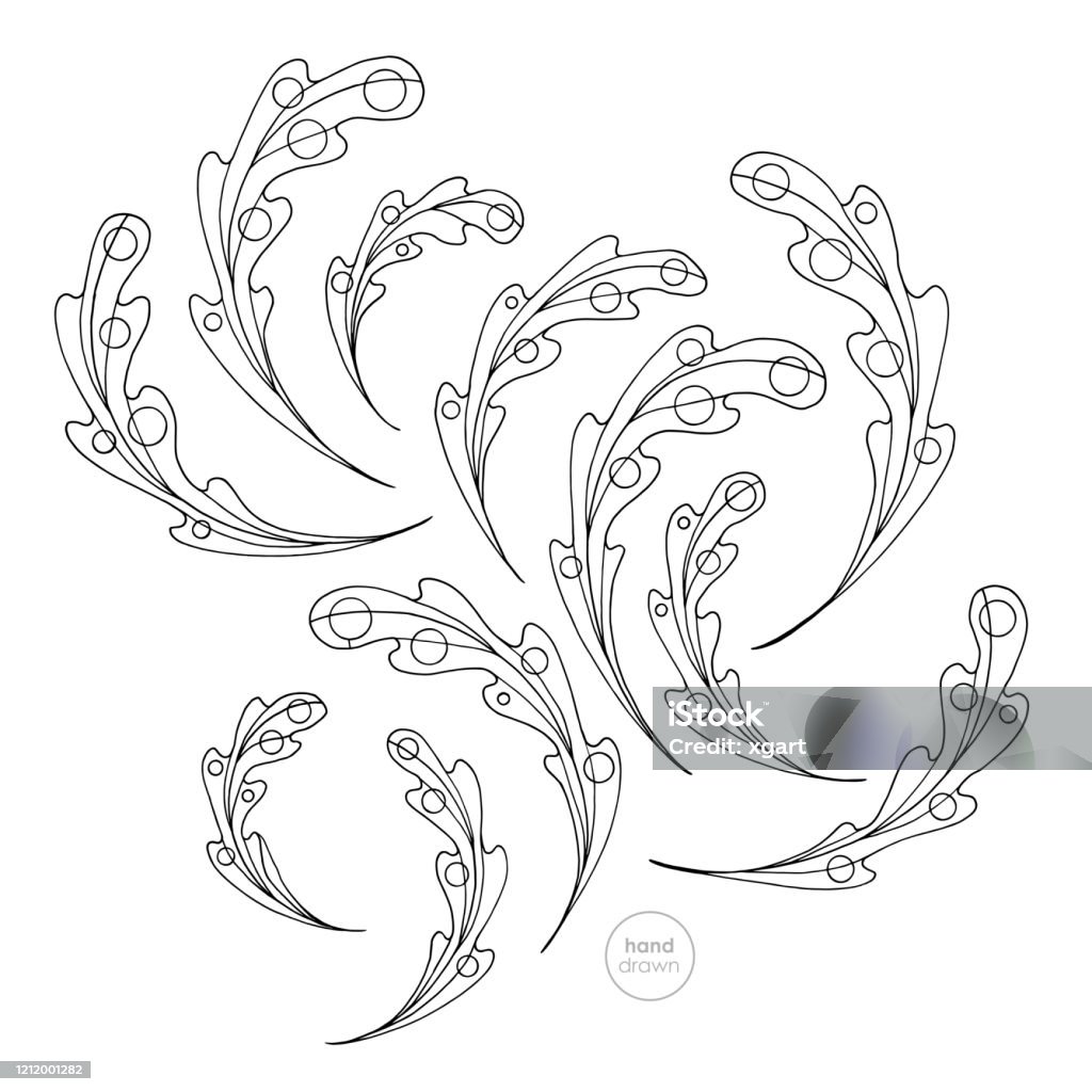 Oak leaves coloring page hand drawn leaf vector illustration stock illustration
