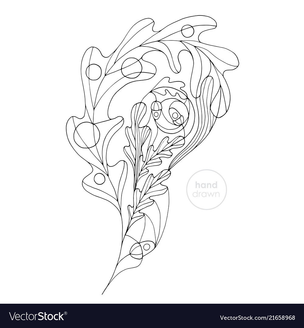 Oak leaf coloring page hand drawn abstract vector image