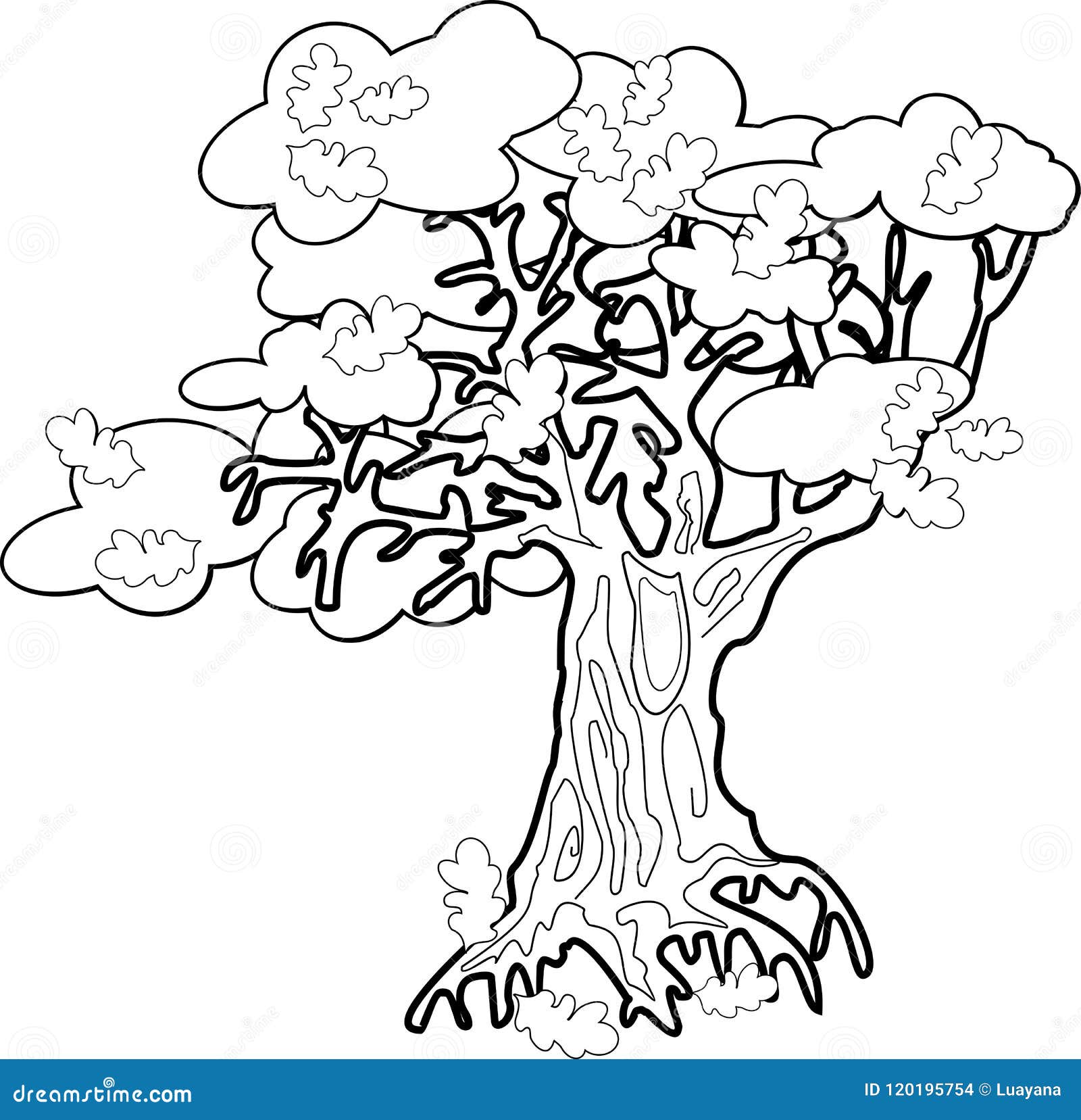 Old oak tree coloring page stock vector illustration of cartoon