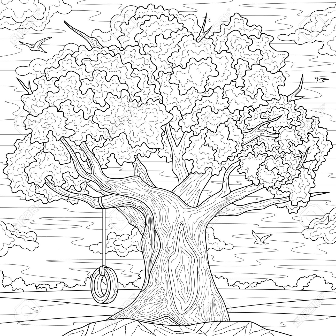 Oak treecoloring book antistress for children and adults illustration isolated on white background royalty free svg cliparts vectors and stock illustration image