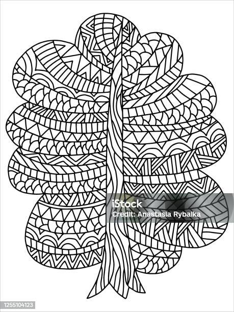 Zentagle oak tree vector coloring page stock illustration