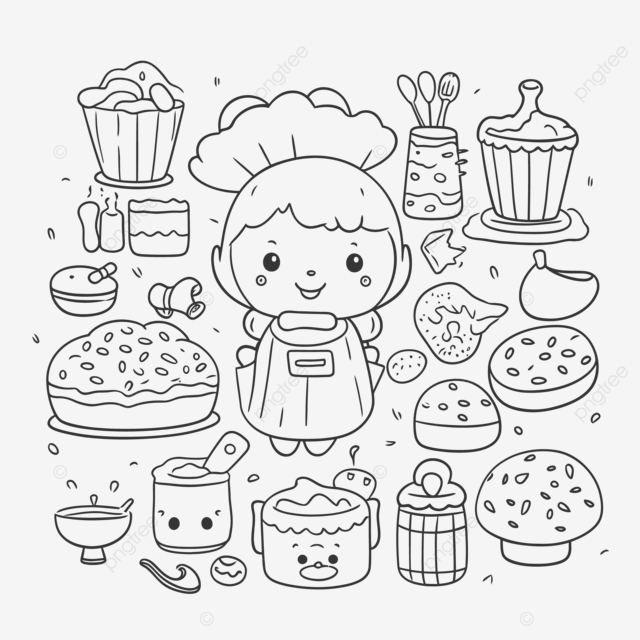 An illustration of a coloring page with baking items outline sketch drawing vector wing drawing rat drawing ring drawing png and vector with transparent background for free download