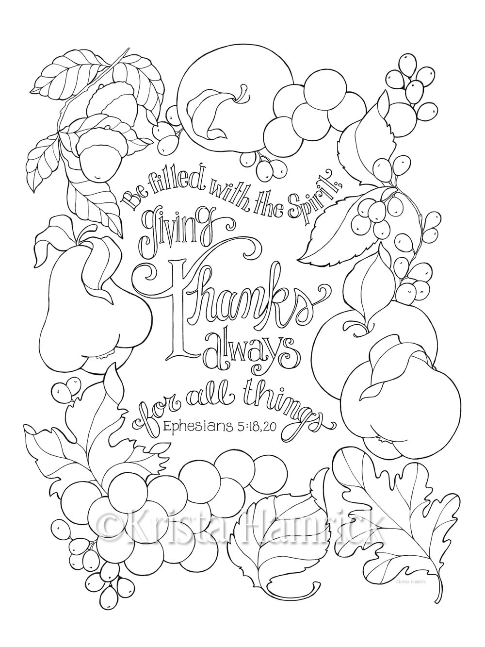 Give thanks for all things coloring page in two sizes x and bible journaling tip