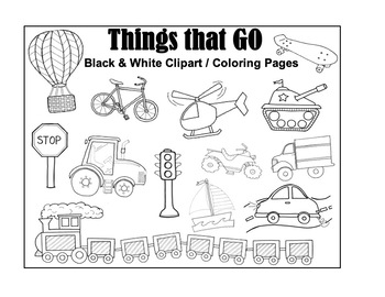 Things that go transportation coloring pages black white clipart