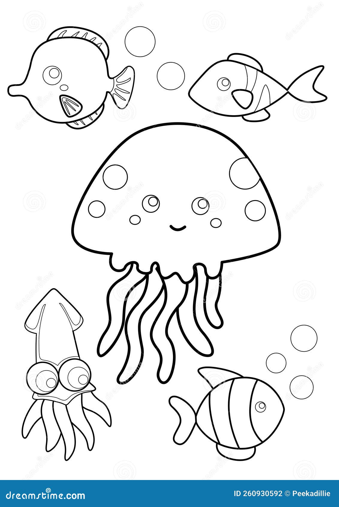 Sea animal coloring pages a for kids and adult stock illustration