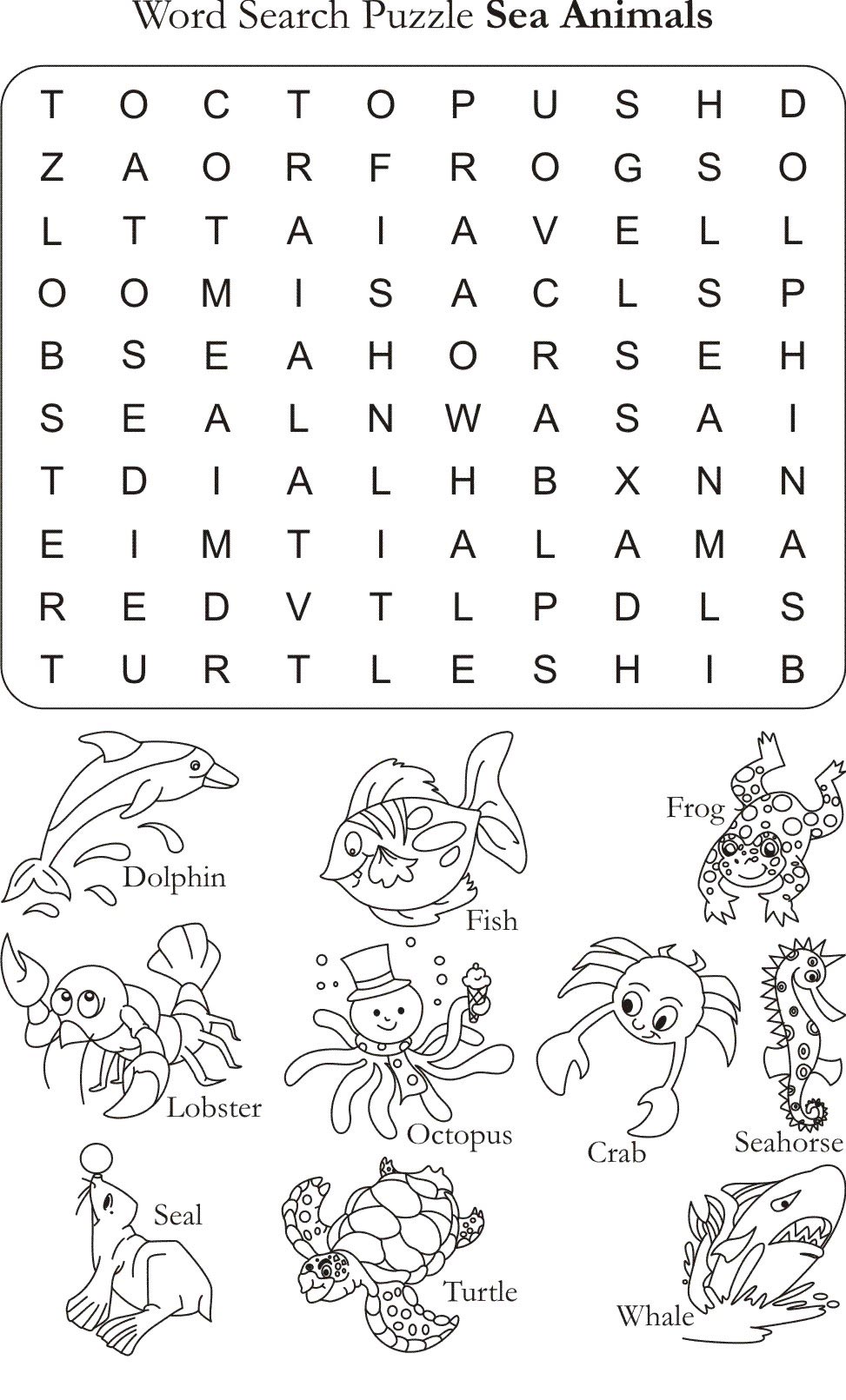 Word search puzzle sea animals download free word search puzzle sea animals for kids best coloring pages