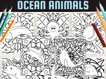 Ocean animals mindfulness coloring pages summer activities teaching resources