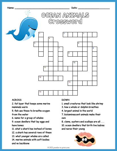 Ocean animals crossword