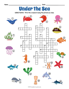 Esl ocean animals crossword puzzle worksheet activity