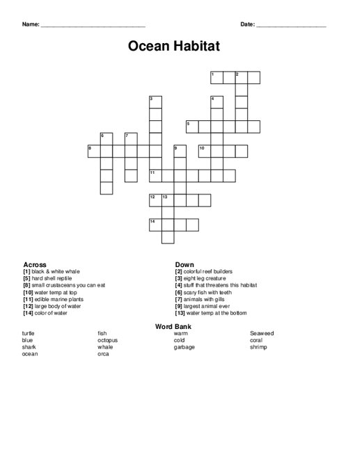 Ocean habitat crossword puzzle