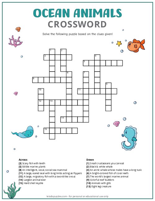 Ocean animals crossword