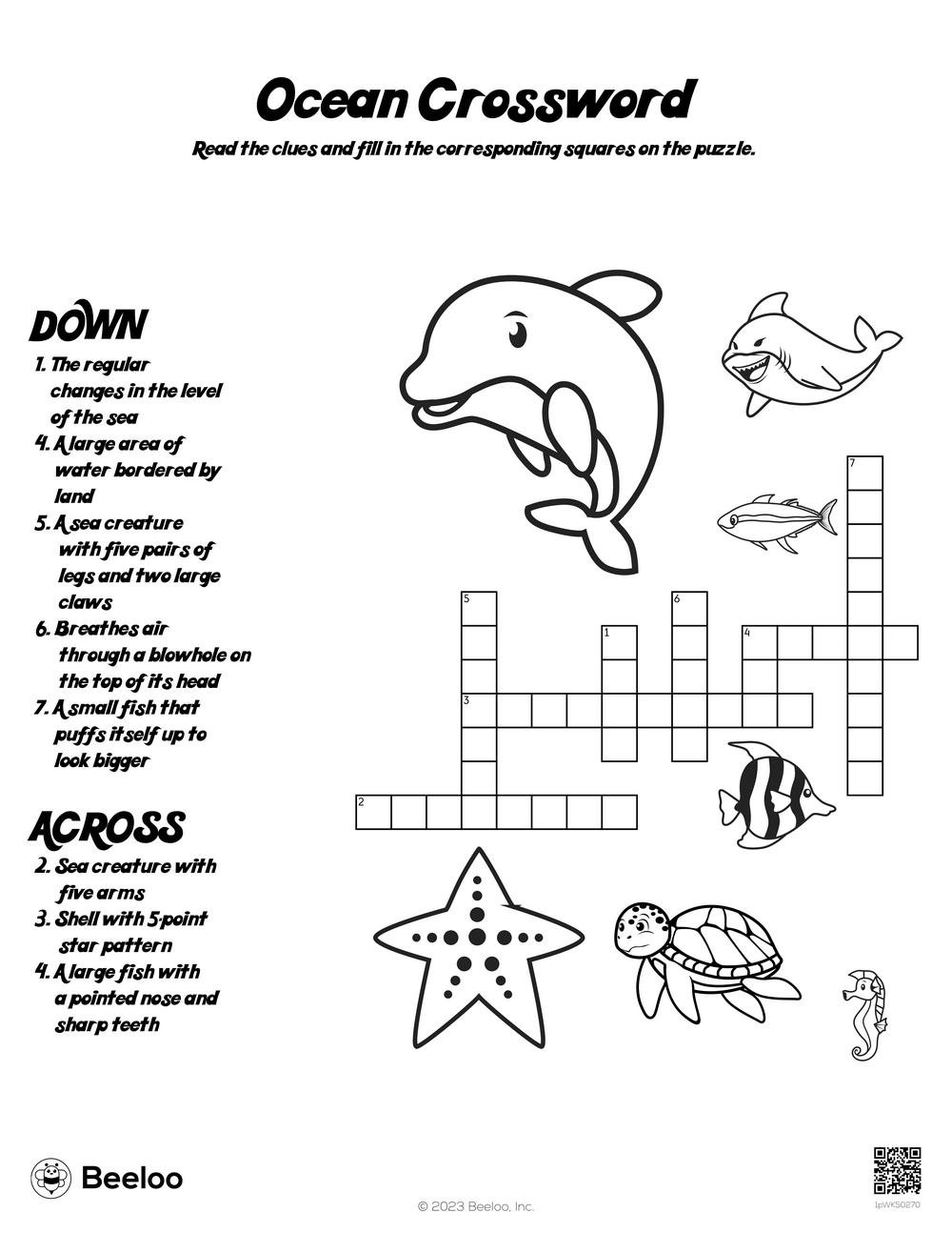 Ocean crossword â printable crafts and activities for kids
