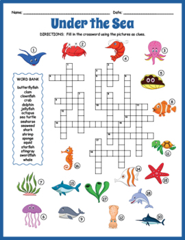 Esl ocean animals crossword puzzle worksheet activity