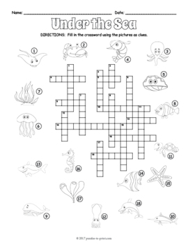 Esl ocean animals crossword puzzle worksheet activity