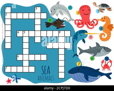 Crossword puzzle game template about animals illustration stock vector image art