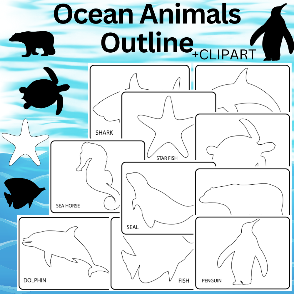 Ocean animals outline templatessea animals clipart made by teachers