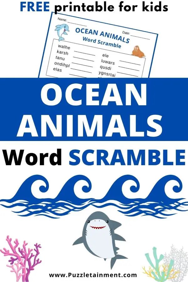 Ocean animals word scramble free printable pdf