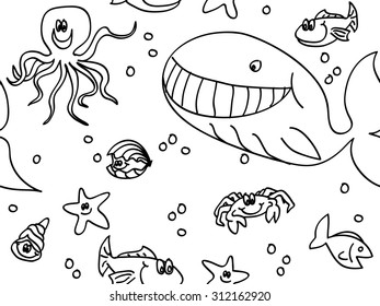 Ocean animals coloring pages kids printable stock vector royalty free