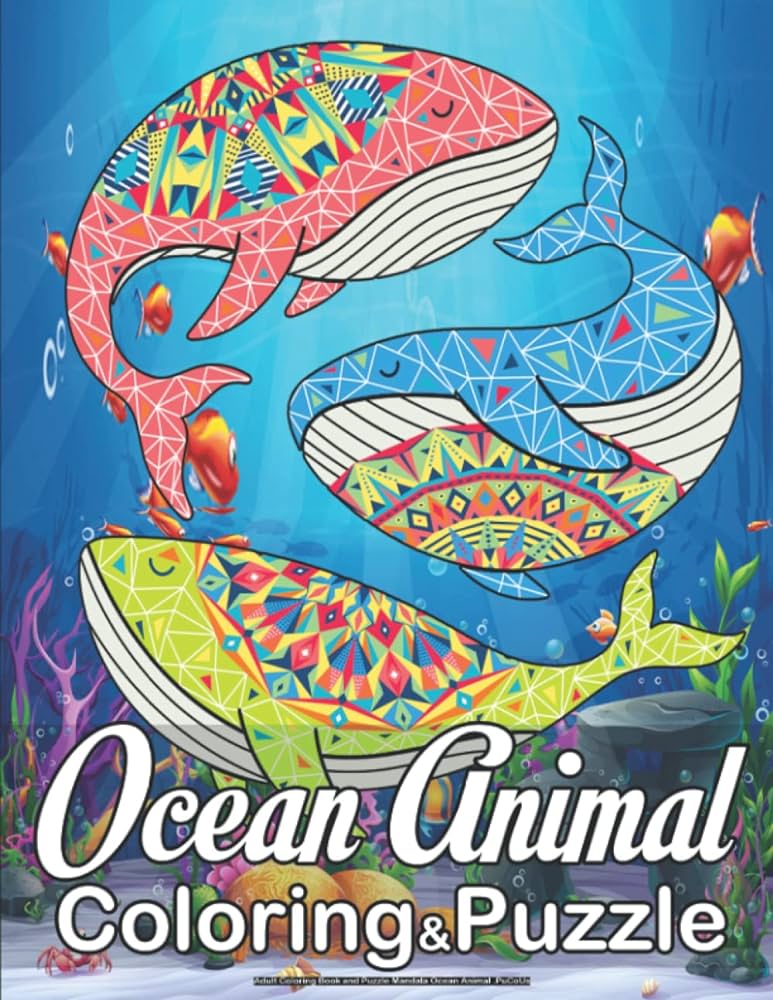 Adult coloring book and puzzle mandala ocean animal pucous advent calendar puzzle book sea creatures with beach island sea animals marine life best relaxing coloring book puco us books