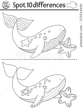 Find differences game under the sea black and