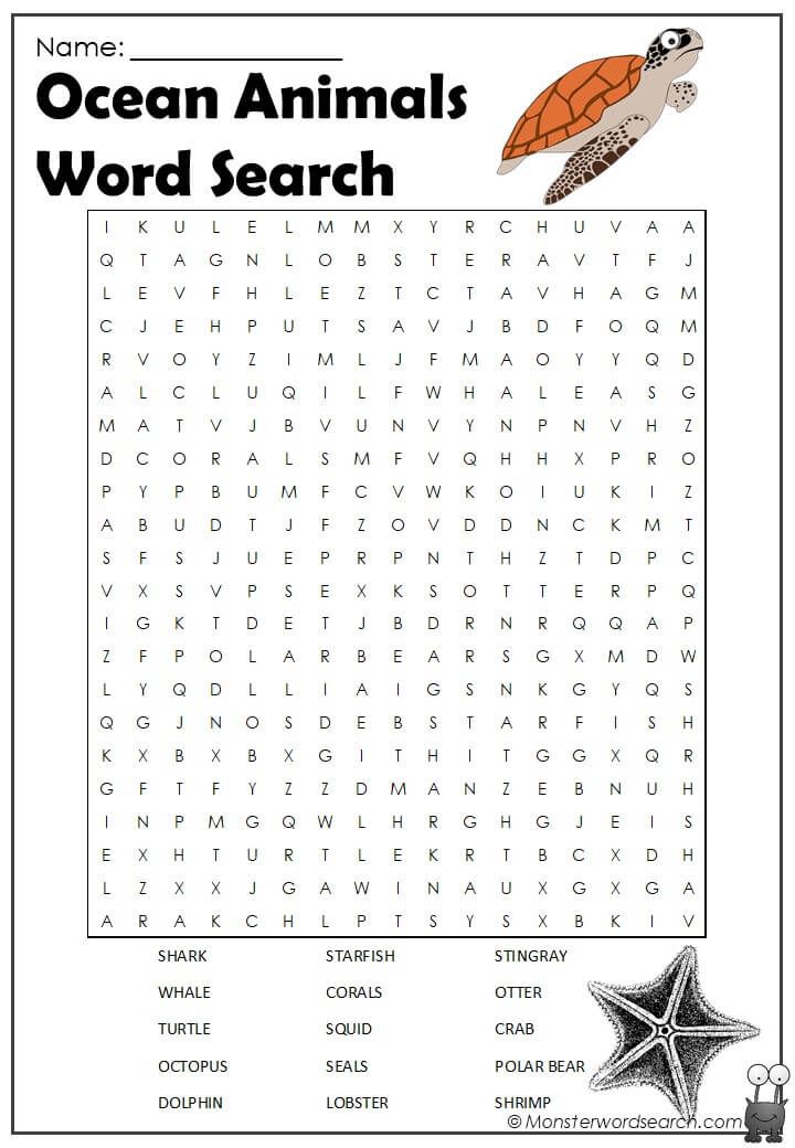 Ocean animals word search fun classroom activities kids word search ocean words