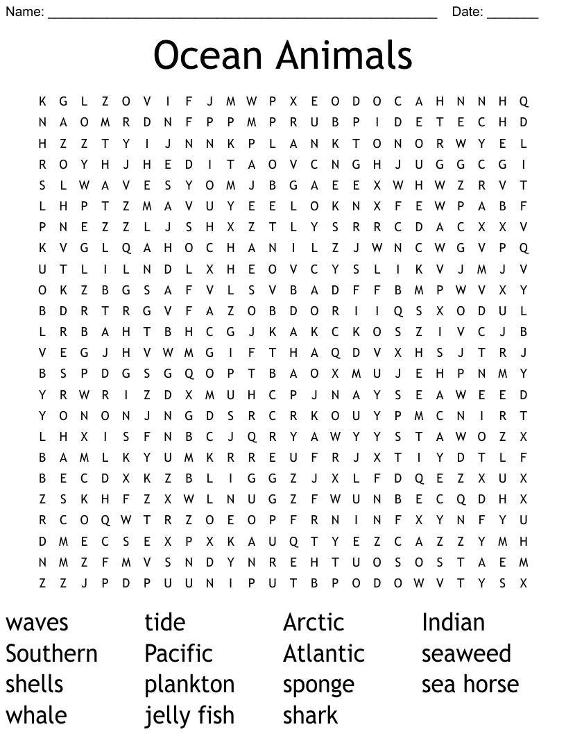 Ocean animals word search