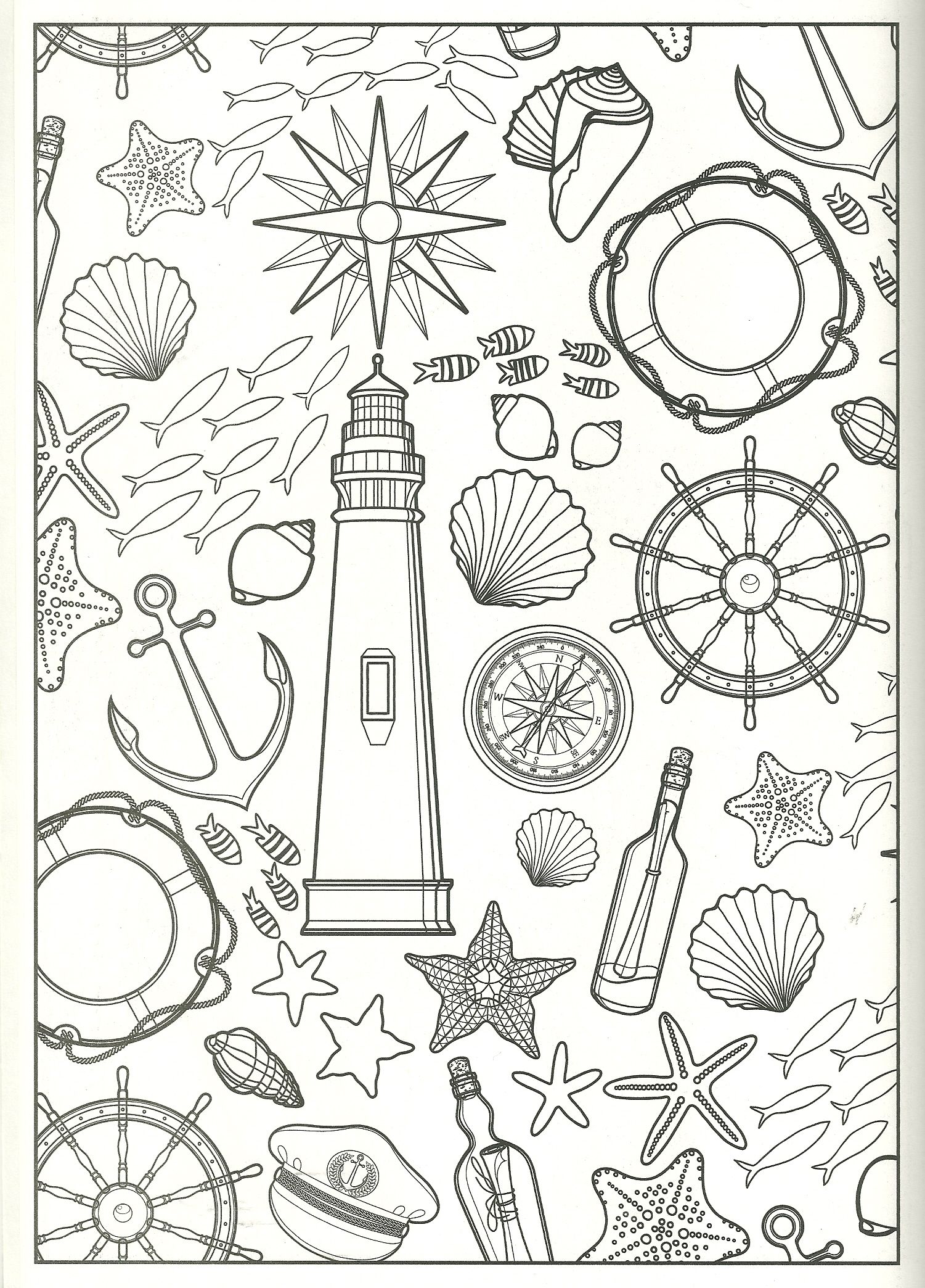 Nautical collage coloring page mandala coloring books coloring pages adult coloring pages