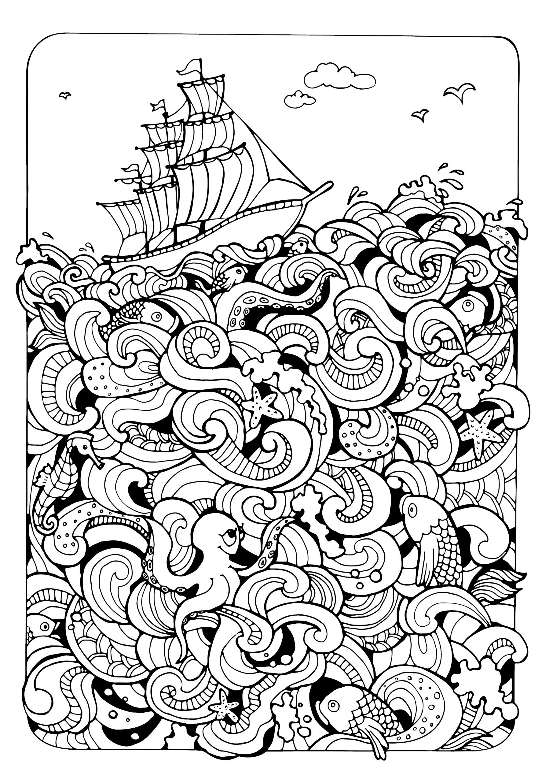 Boat and the sea colouring in discovery