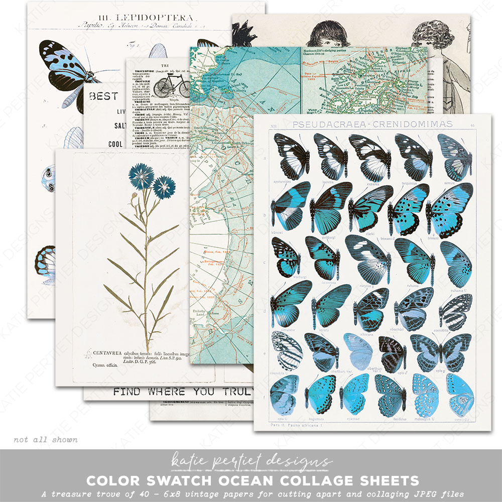 Color swatch ocean collage sheets