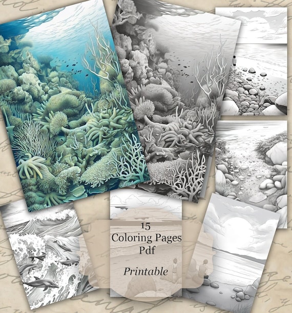 Ocean views relaxing coloring pages grayscale for a summer