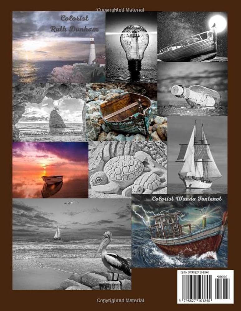 By the sea an adult greysle coloring book images including seaspes lighthouses ships and beach scenes fontenot wanda books