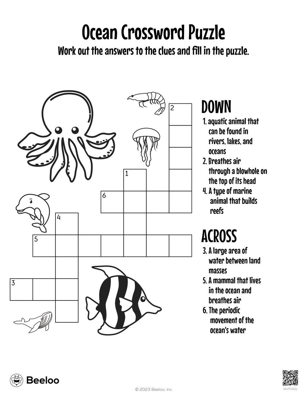 Ocean crossword puzzle â printable crafts and activities for kids