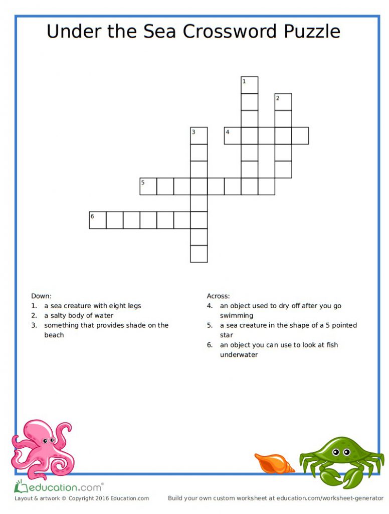 Under the sea printable crossword puzzle