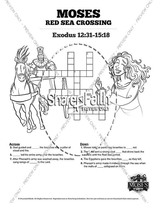 Exodus moses and the red sea crossing sunday school crossword puzzles â