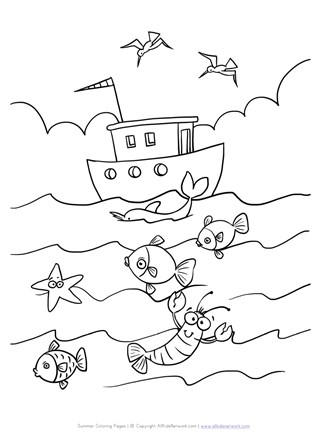 Boat and ocean animals coloring page all kids network