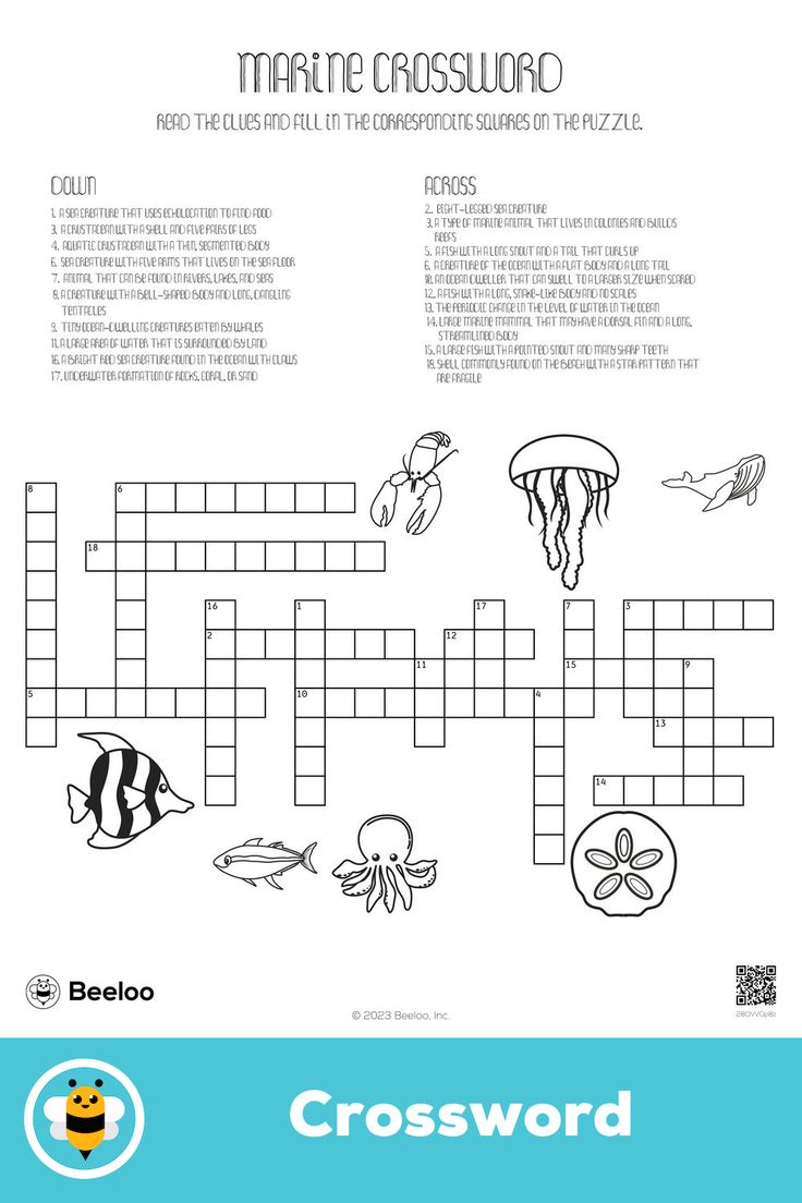 Marine crossword in printable activities for kids printable activities puzzles for kids