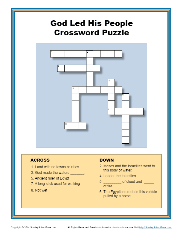 God divided the red sea crossword bible puzzles for children