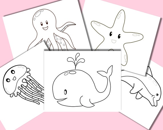 Under the ocean kids coloring pages sea creatures coloring set water animal printable coloring book underwater coloring pages for kids