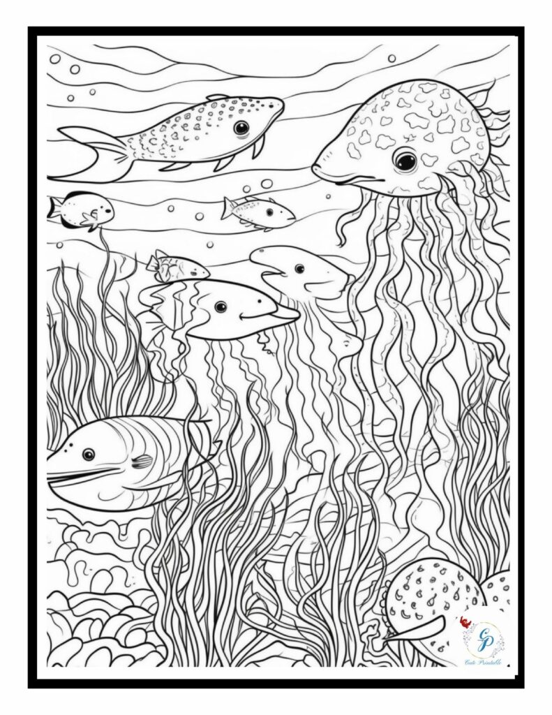 Ocean animals coloring pages for kids cute printable