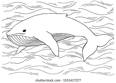 Whale ocean waves coloring book page stock vector royalty free