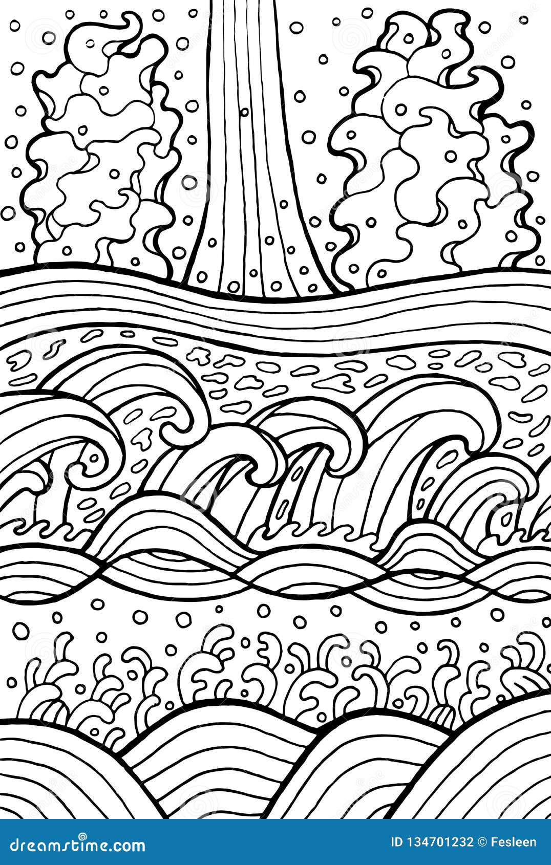 Sea and river waves doodle artwork for coloring pages stock vector