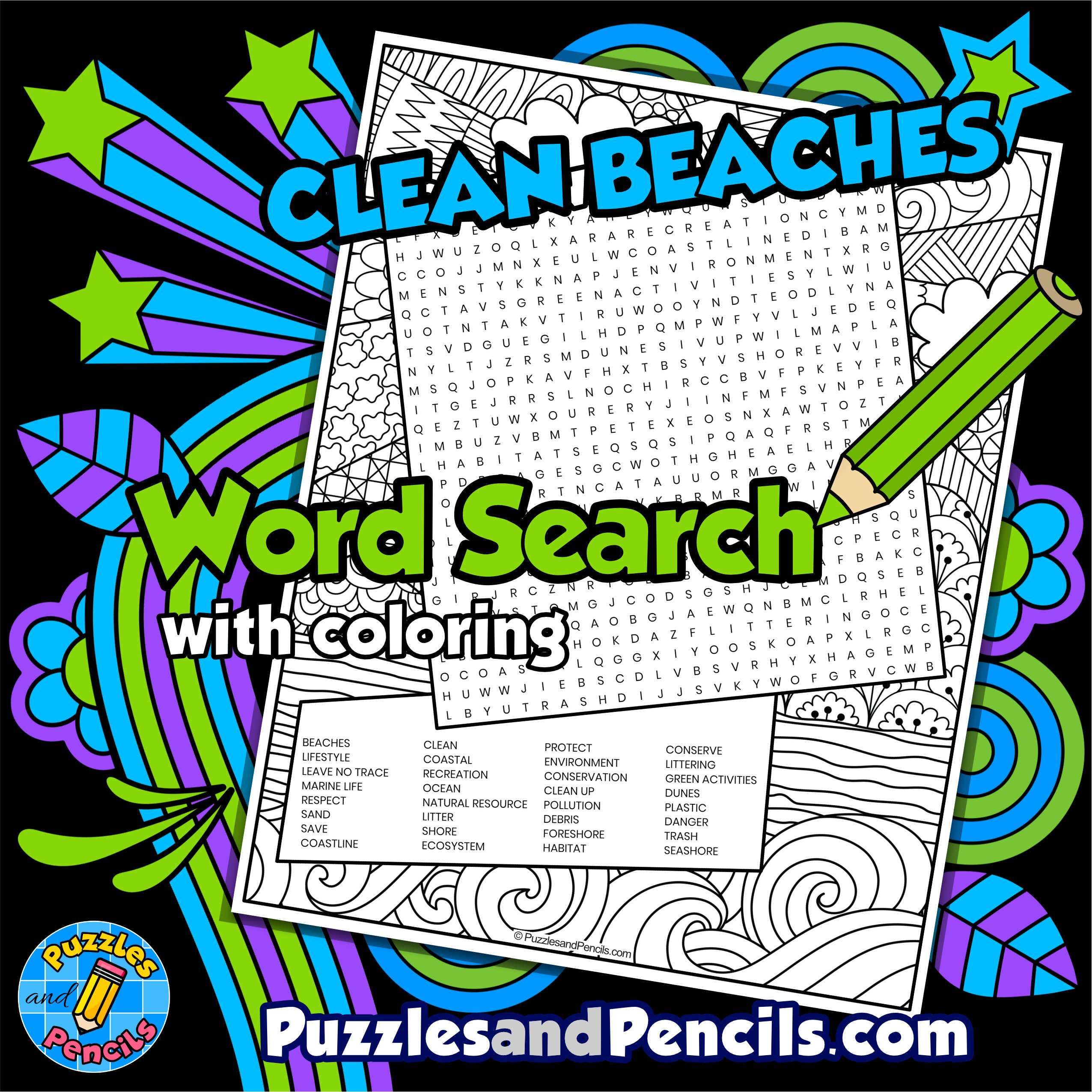 Save our oceans word search puzzle with coloring earth day wordsearch made by teachers