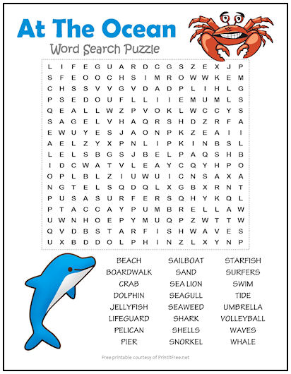At the ocean word search puzzle print it free