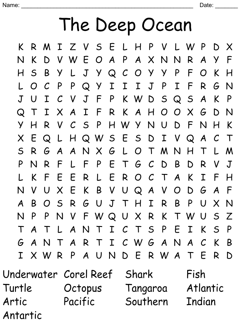 The deep ocean word search
