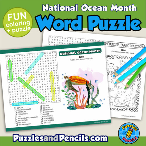 National ocean month word search puzzle activity page and coloring june wordsearch made by teachers